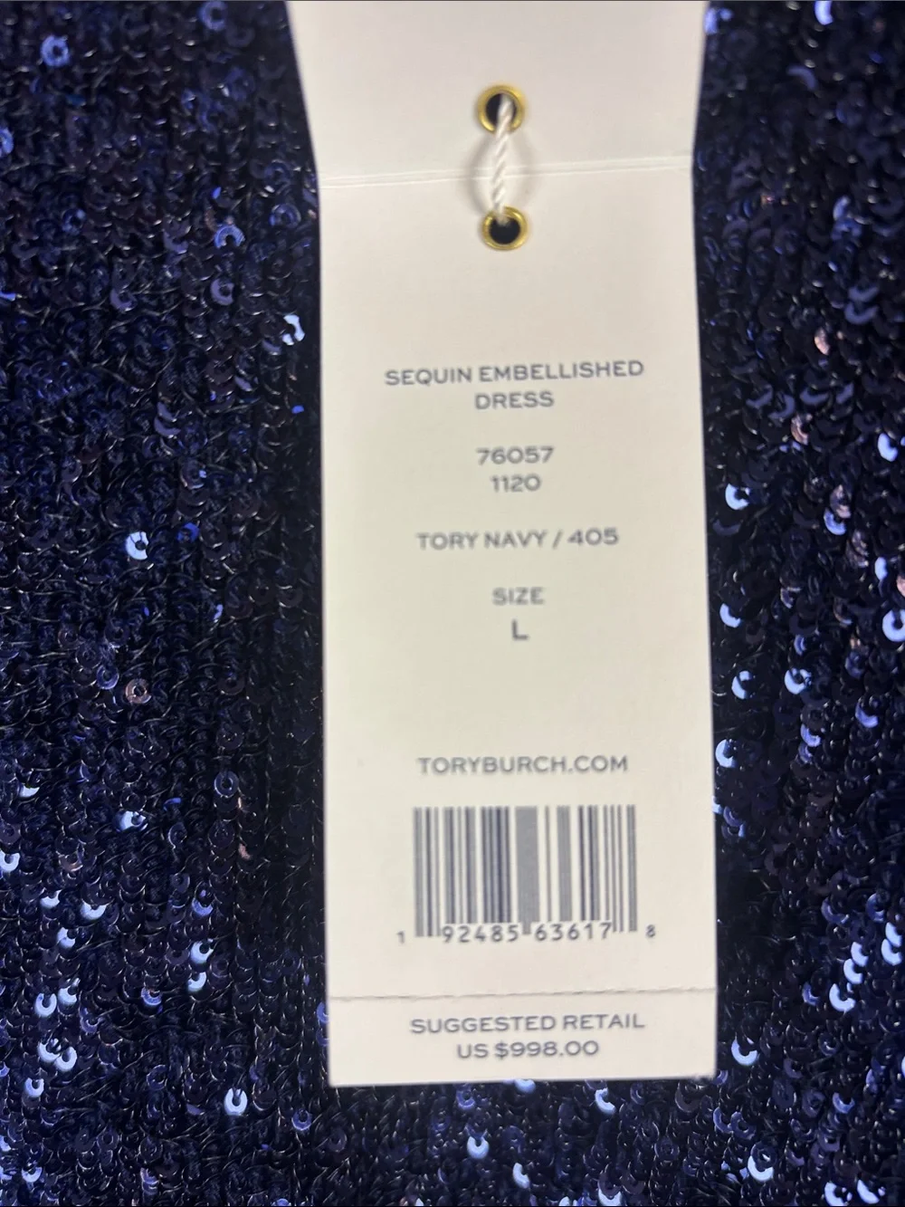 Tory Burch Navy Sequin Long-Sleeve Midi Dress